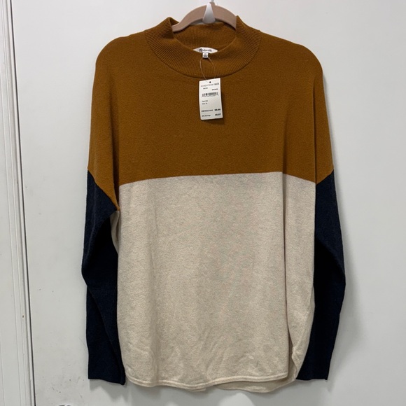 Colorblock Sweater in Mustard, Cream, and Navy - Picture 1 of 5